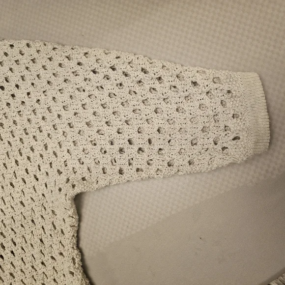 CAbi Cream Open-Knit Boho Women's Sweater Oatmeal Medium - Picture 6 of 6